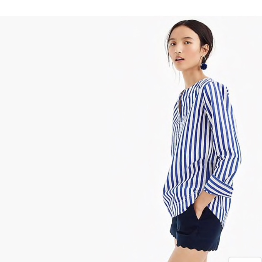 J. Crew Navy and White Vertical Stripe V-Neck Blouse